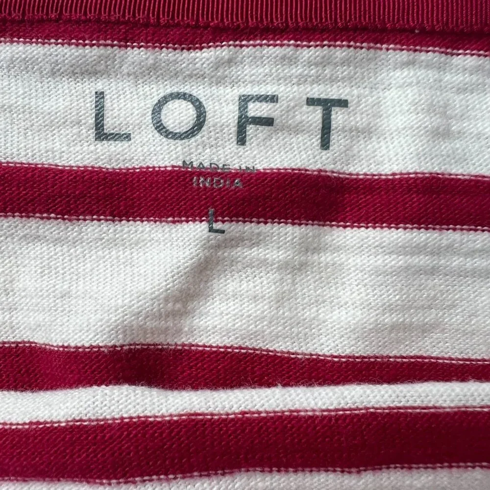 Loft Womens Top Stripe Red White Cotton 3/4 Sleeve Boat Neck Workwear Casual L - Picture 6 of 8